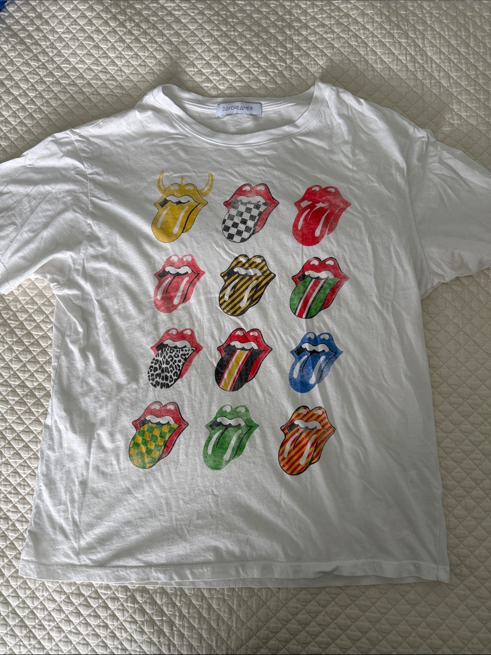 Rolling Stones White Graphic Multi-Color Tongue Print Tee